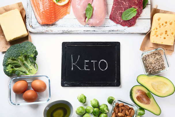 Healthy low carbs food.. Ketogenic diet concept. Top view with copy space - 写真・画像