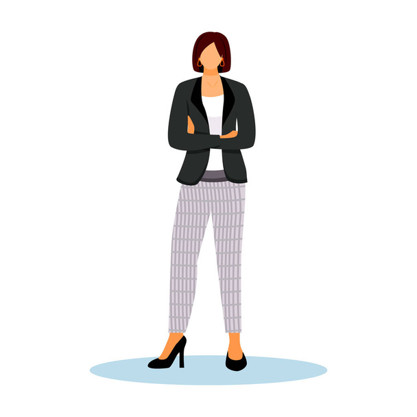 Hotel administrator flat color vector illustration. Confident woman standing with crossed arms. Administration staff. Hospitality service worker isolated cartoon character on white background - Vector, imagen