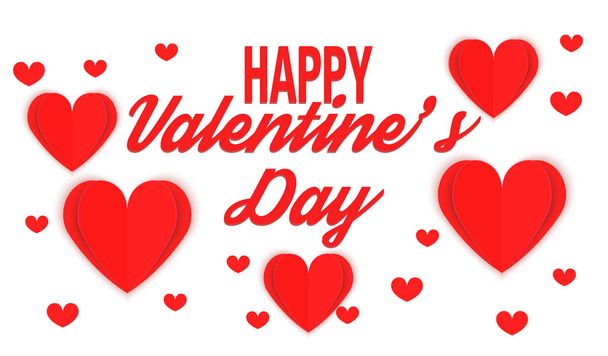San Valentín de diseño artesanal de papel, corazones rojos sobre fondo blanco, Feliz Día de San Valentín Estilo de corte de papel en la tarjeta de felicitación y póster
.  - Vector, imagen