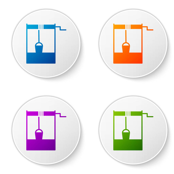 Color Well egy vödör és ivóvíz ikon elszigetelt fehér háttérrel. Állítsa ikonok kör gombok. Vektorillusztráció - Vektor, kép