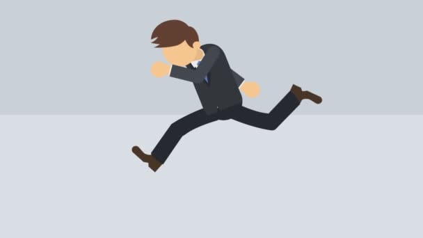 Businessman running to work. Empty modern office. Business workspace. Business success concept. Flat design. Loop animation. - Footage, Video