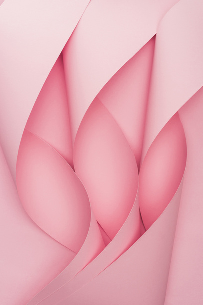 top view of pink paper swirls on pink background - Foto, imagen