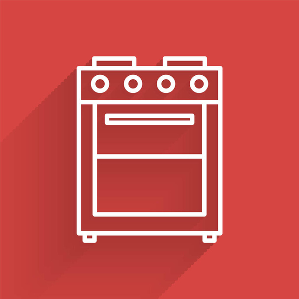 White line Oven icon isolated with long shadow. Stove gas oven sign. Vector Illustration - Vector, Image