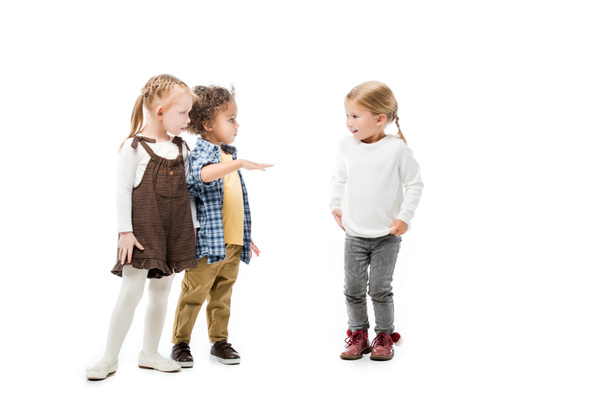multicultural children standing together, isolated on white - Fotoğraf, Görsel