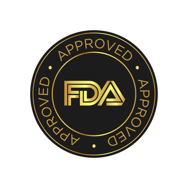 Fda Εγκεκριμένο (Food and Drug Administration) εικονίδιο, σύμβολο, ετικέτα, σήμα, λογότυπο, σφραγίδα. Χρυσά και μαύρα. - Διάνυσμα, εικόνα
