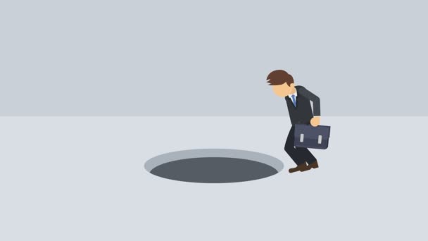 Businessman walking. Fall into the hole of empty modern office. Business workspace. Get caught in a trap. Business concept. Loop animation. - Footage, Video