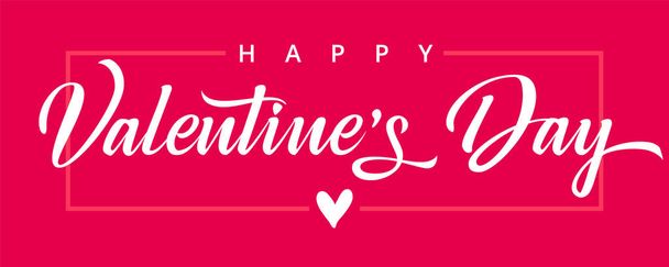 Valentine day pink background with heart in frame and elegant typography happy valentine`s day text . Vector illustration for wallpaper, flyers, invitation, posters, brochure, banners - Вектор, зображення