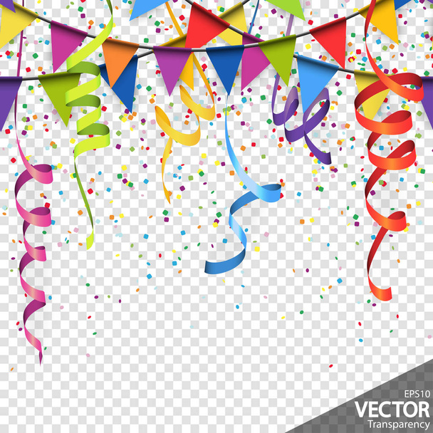 slingers, confetti en streamers partij achtergrond - Vector, afbeelding