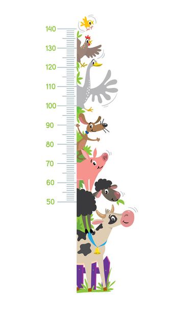 Hauska maatilan eläimet mittari seinään tai korkeus kaavio
 - Vektori, kuva