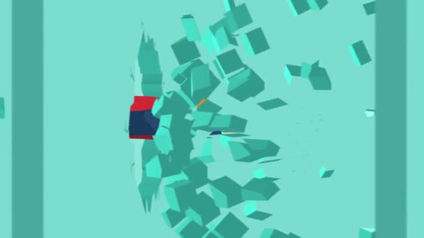 Super Hero businessman breaking the wall. Business concept freedom and challenge. Overcome. Loop animation in flat style. - Footage, Video