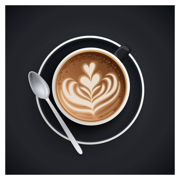 Cappuccino, šálek s srdcí nahoře. Šálek kávy, vektorový obrázek. - Vektor, obrázek