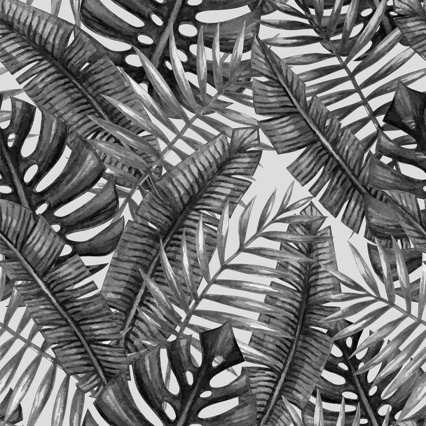 Акварель тропические пальмовые листья бесшовный узор
  - Вектор,изображение