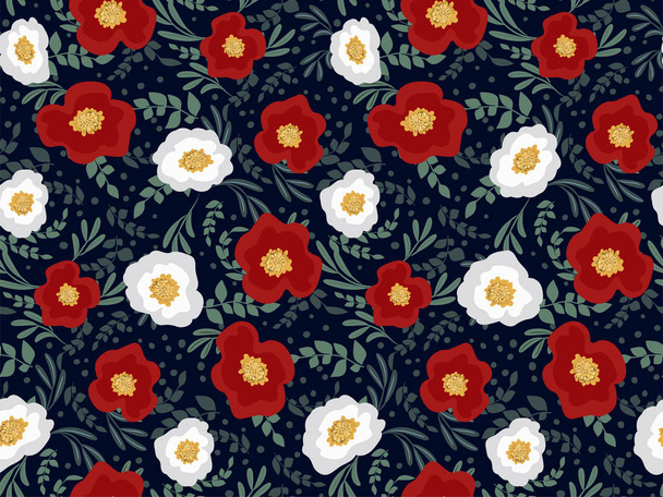 Seamless pattern with colorful flowers, floral retro print, botanical texture - Вектор,изображение