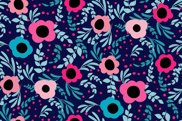 Seamless floral pattern in hand-drawn style. Vector. Cute pattern in small flower. Small colorful flowers. Ditsy floral background. The elegant the template for fashion prints. - Вектор,изображение