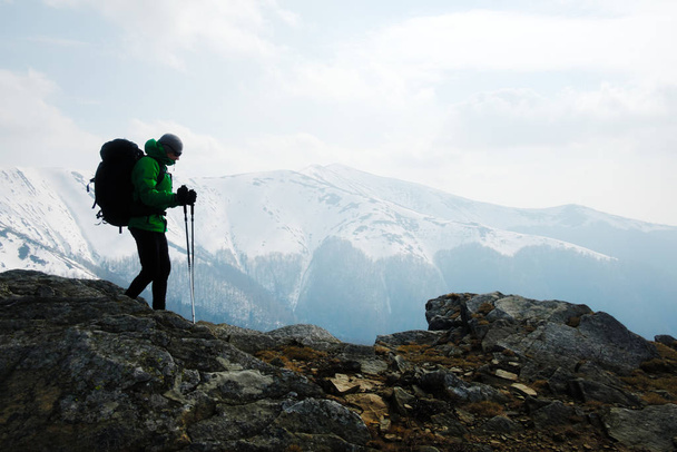 Hiker with backpack silhouette - Fotografie, Obrázek