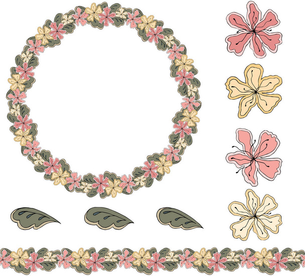 Doodle wreath of flowers,for your beautiful design - Vector, afbeelding