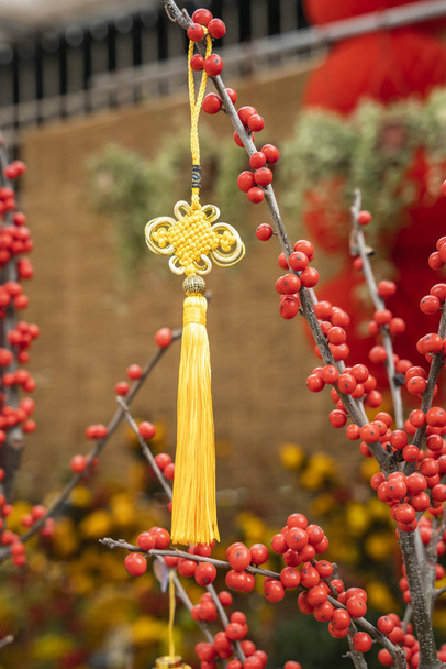 Lucky knot for Chinese new year greeting,Chinese character means good blessing for new year - Photo, Image