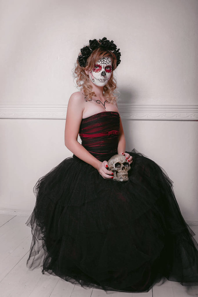 beautiful woman with custom designed candy skull mexican day of the dead - Photo, image