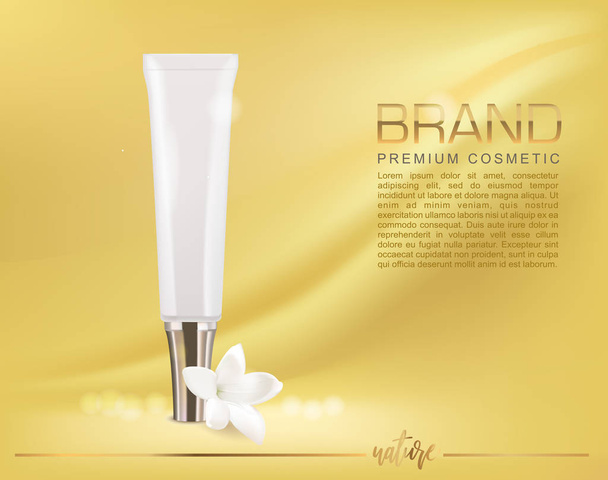Cosmetic mock up with elegant serum tube and flower. Place your text - Vektör, Görsel
