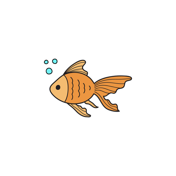 Goldfish cute vector illustration. Hand drawn outlined ocean, marine, sea yellow, orange goldfish animal. Isolated. - Vector, Image