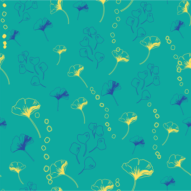 Modèle vectoriel sans couture ginko cire avec des feuilles de ginkgo bleu, points jaunes
 - Vecteur, image