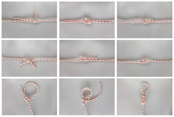 Gri arkaplanda farklı deniz teknesi düğümleri - Fotoğraf, Görsel