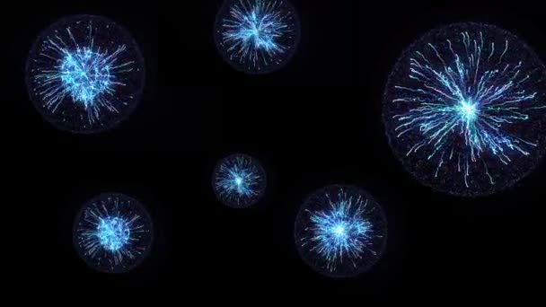 Plazma enerji küresi darbe döngüsü. Animasyon. Elektrik toplarının soyut animasyonu. Siyah arkaplanda renk topları - Video, Çekim