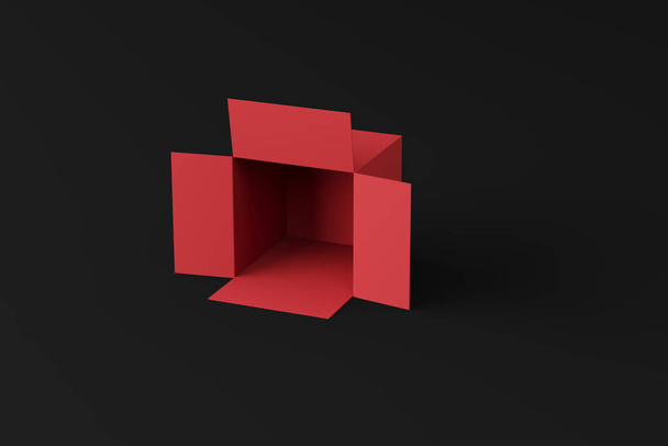 otwarte czerwone pudełko na czarnym tle, miejsce na tekst, miejsce na logo, tapeta - Zdjęcie, obraz
