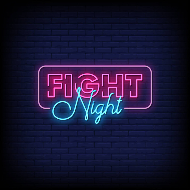 Fight night glowing lettering on dark wall background, simply vector illustration  - Vektör, Görsel