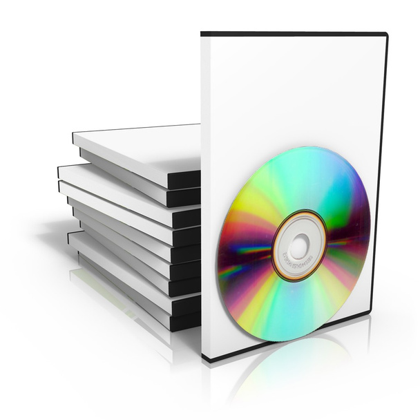 3d render of stack of dvd boxes with disc - 写真・画像