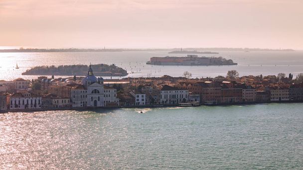 Venice panoramic aerial view with red roofs, Veneto, Italy. Aeri - 写真・画像