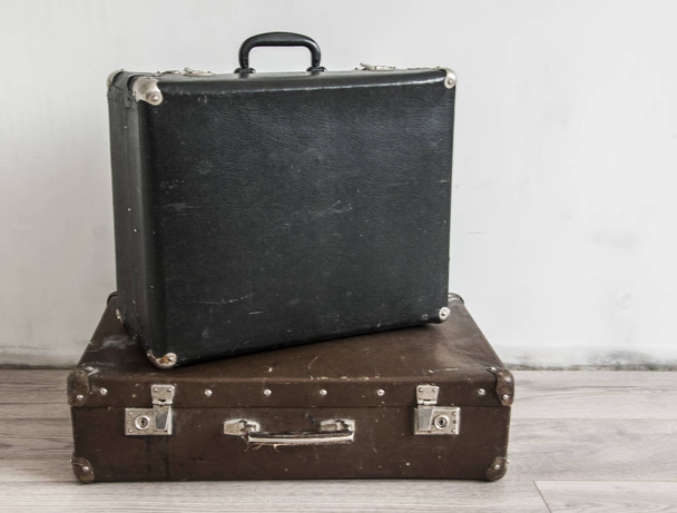 Retro old classic travel leather suitcases.  - Photo, Image