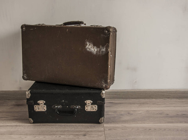 Retro old classic travel leather suitcases.  - Photo, Image