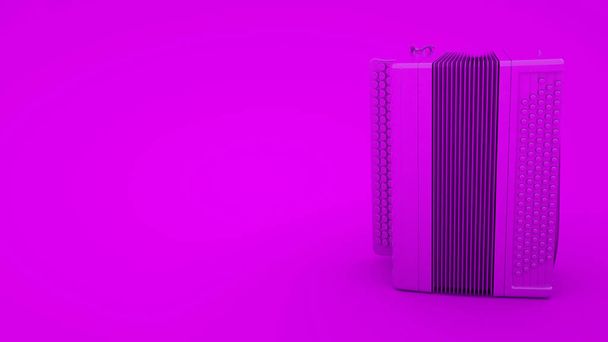 Accordion on purple background. Russian folk musical instrument. 3d rendering - Photo, Image