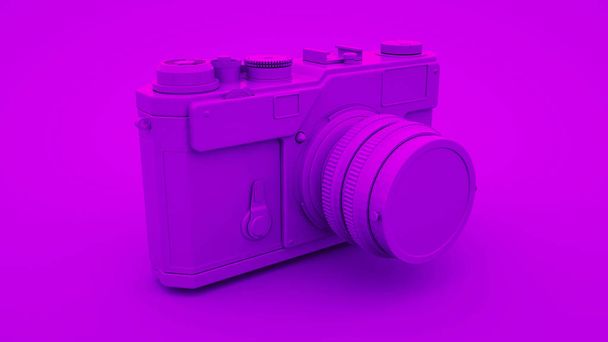パープルヴィンテージカメラ。最小限のアイデアコンセプト、 3Dレンダリング - 写真・画像