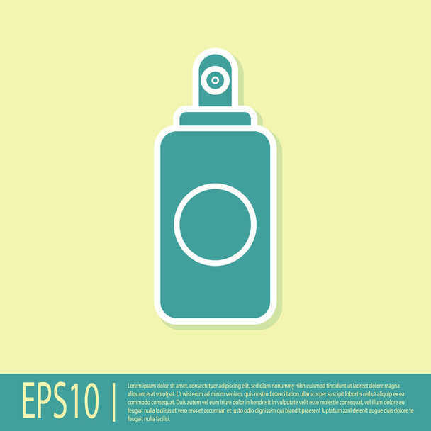 grüne Spraydose für Lufterfrischer, Haarspray, Deo, Schweißschutzsymbol isoliert auf gelbem Hintergrund. Vektorillustration - Vektor, Bild