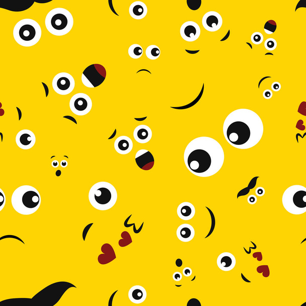 Seamless patterm with cartoon faces with emotions - Vector, Imagen