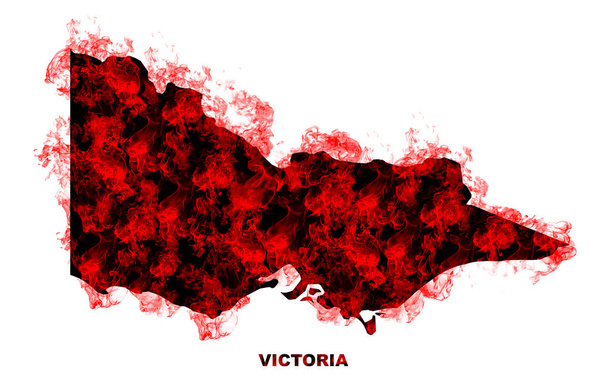 Victoria Map vuur op witte achtergrond. Bosbrand in Australië Wildernis. - Foto, afbeelding