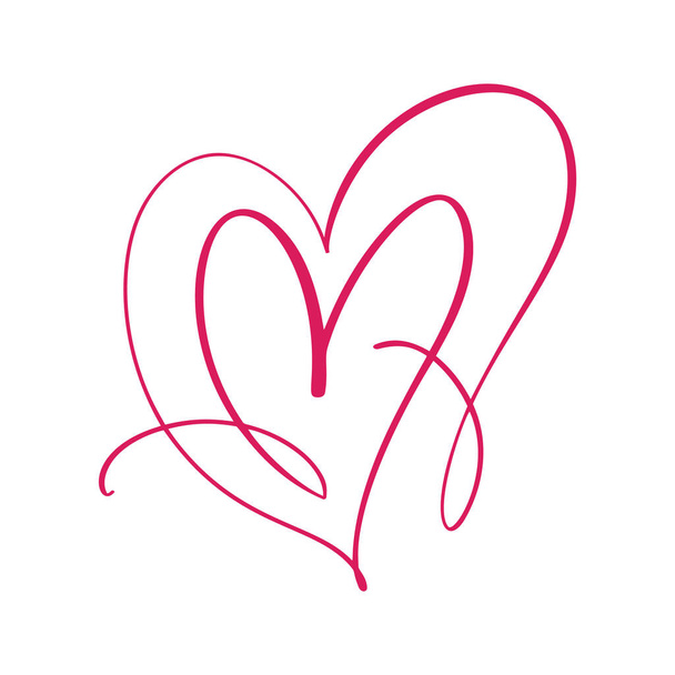 Dos florecientes amantes rojos del corazón. Tarjeta de San Valentín caligrafía vectorial hecha a mano. Decoración para tarjeta de felicitación, superposiciones de fotos, impresión de camiseta, folleto, diseño de póster - Vector, Imagen