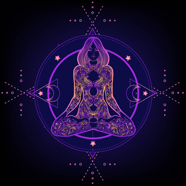 Sacred Geometry and Boo symbol set. Ayurveda sign of harmony and balance. Tattoo design, yoga logo. poster, t-shirt textile. Astrology, esoteric, religion. - ベクター画像