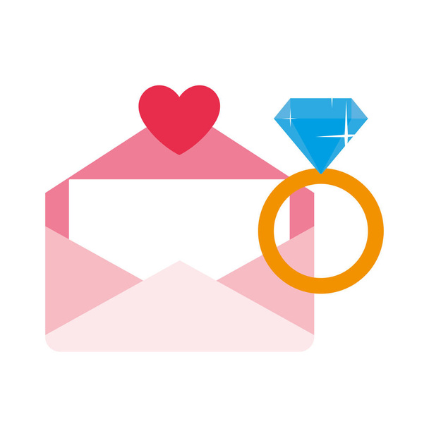 engagement ring with envelope, valentines day - Vector, Image