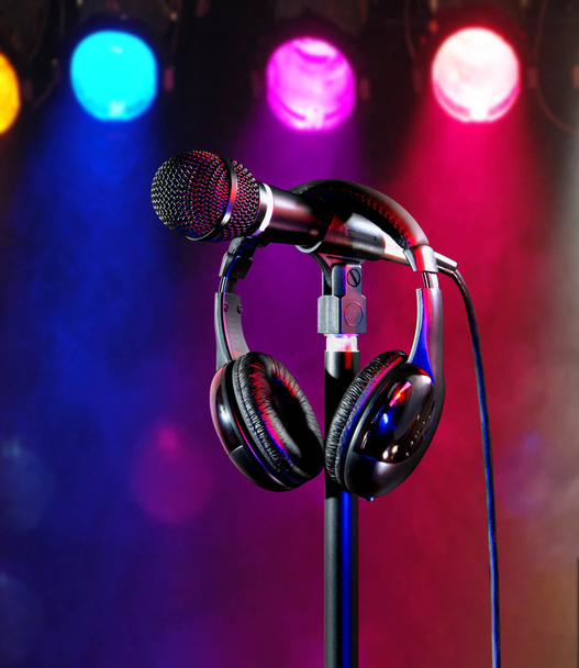 Live on Colorful Stage Singer Mic and Headset  - Photo, Image