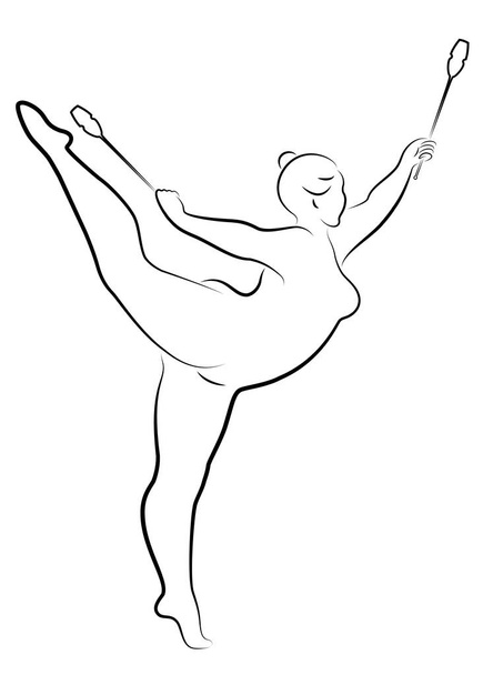 Гімнастика Силует девушки с макосом. У жінки надлишкова вага, велике тіло. Дівчинка повна фігура. Приклад вектора - Вектор, зображення