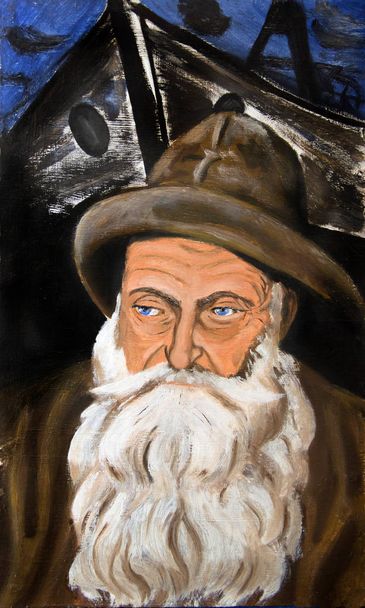 Porträt eines alten bärtigen Fischers. alter Mann auf einem Fischerboot Hintergrund. Malerei - Foto, Bild