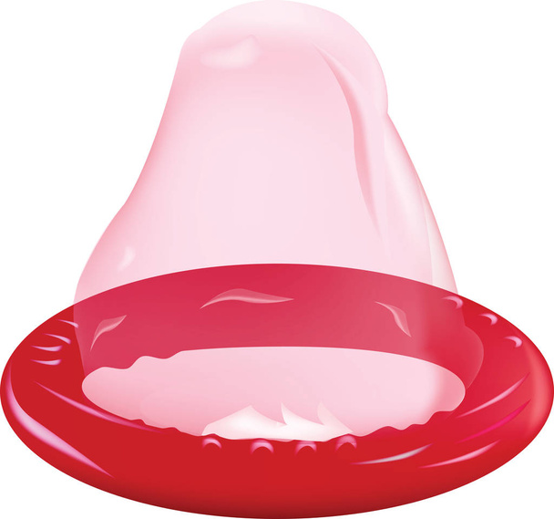 червоний презерватив згорнутий презерватив для профілактики
 - Вектор, зображення