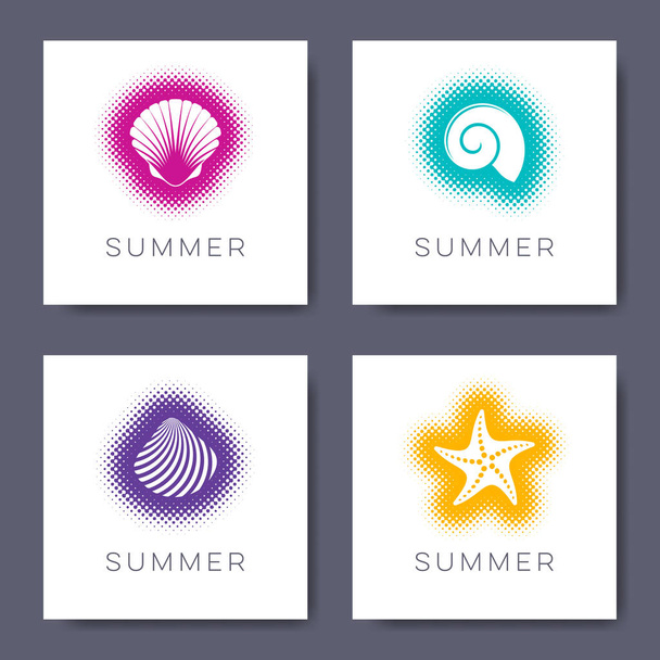 Vektor-Sommerkarten mit Muscheln im Halbton-Design - Vektor, Bild