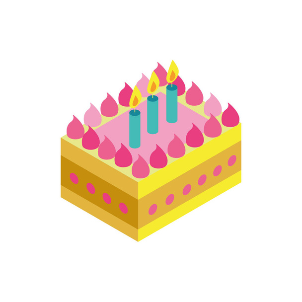 キャンドルのアイコンと甘いケーキの誕生日 - ベクター画像