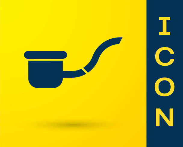 blaue Raucherpfeife mit Rauchsymbol auf gelbem Hintergrund. Tabakpfeife. Vektorillustration - Vektor, Bild