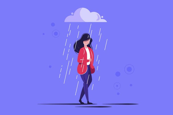 Smutná ženská postava stojící pod deštěm - Vektor, obrázek