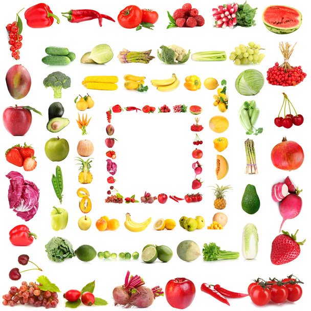 Coleta de frutas e hortaliças isoladas em branco
 - Fotografia, imagem